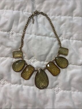 belk Gold-Tone Olive Green Gem Bib Necklace